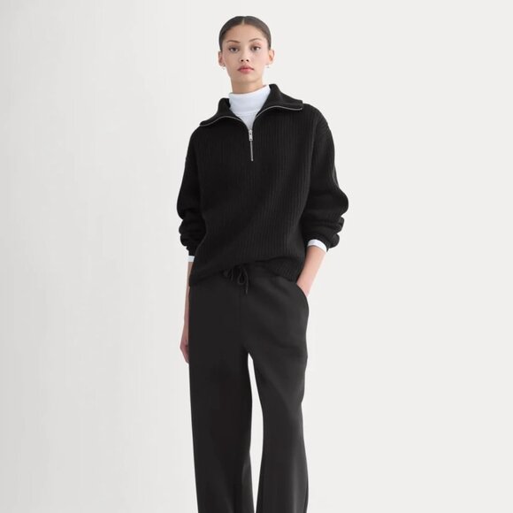 Everlane The Half-Zip Sweater in Luxe Merino in Black, Size Large - Picture 2 of 9